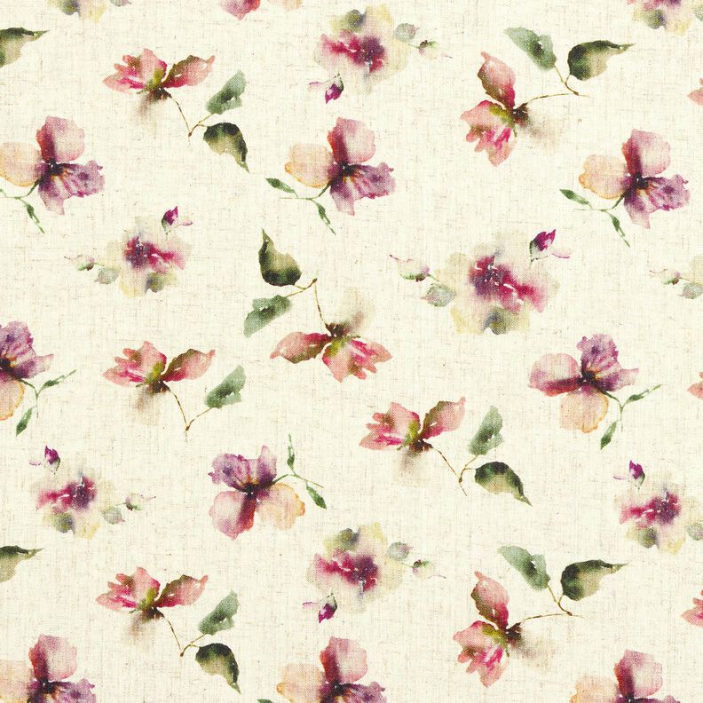 Viskoosi-pellavasekoite Akvarellikukat &ndash; luonnonv&auml;rinen/ryp&auml;le,  image number 1