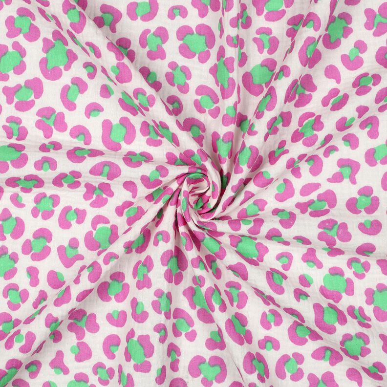 Musliini-/kaksikerroksinen kangas Värikäs leopainatus | Poppy Fabrics – norsunluu/vaaleanvihreä,  image number 3