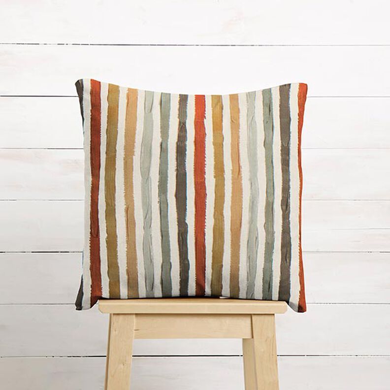 Sisustuskangas Puolipanama Maalatut raidat &ndash; luonnonv&auml;rinen/ruskea,  image number 8