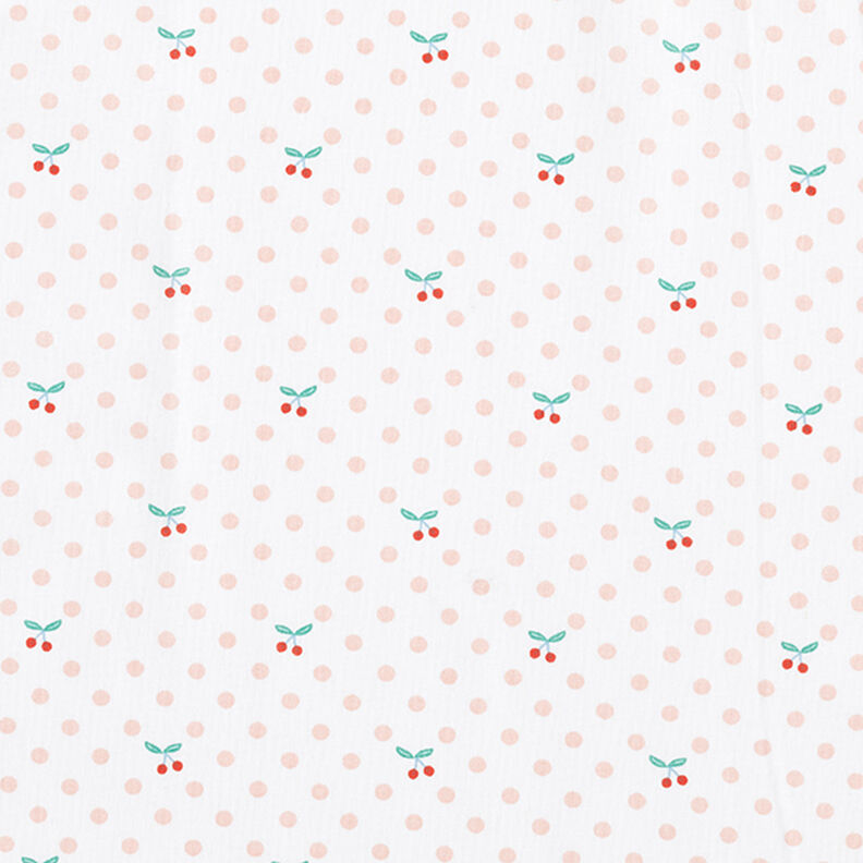 Popliini Polka Dots ja kirsikat – valkoinen/ruusunpunainen,  image number 1