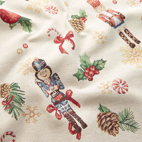 Sisustuskangas Gobeliini Juhlavat pähkinänsärkijät – vaalea beige/punainen, 