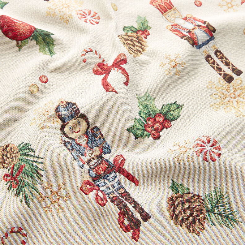 Sisustuskangas Gobeliini Juhlavat pähkinänsärkijät – vaalea beige/punainen,  image number 2