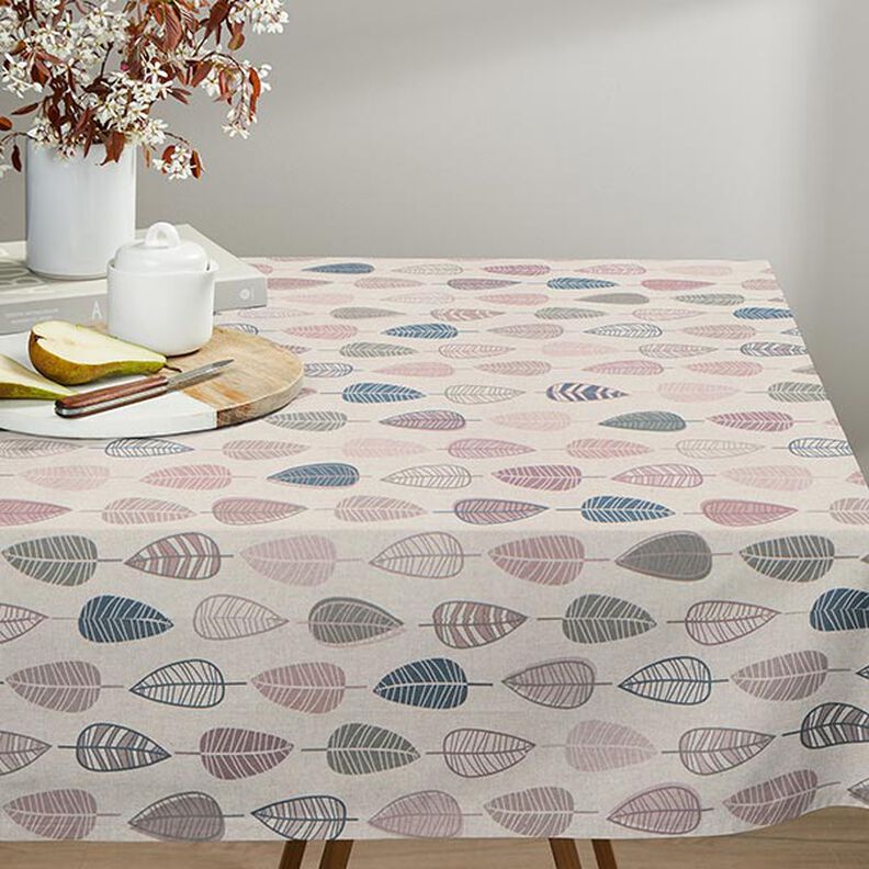 Sisustuskangas Puolipanama Retrolehdet &ndash; vaalea vanharoosa/luonnonv&auml;rinen,  image number 8