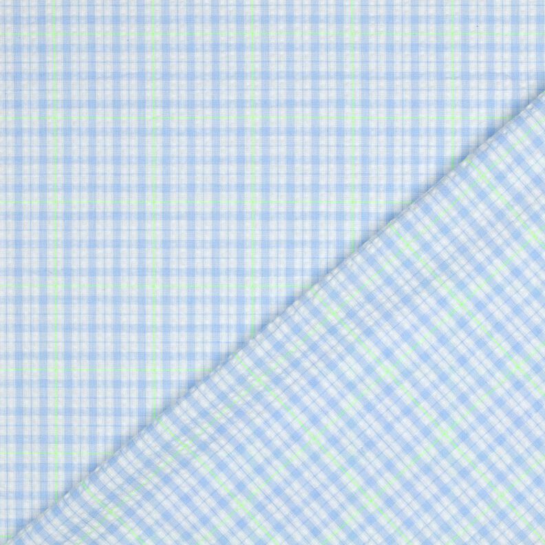 Seersucker Puuvillasekoite Check – vaaleansininen/vihreä neon,  image number 4
