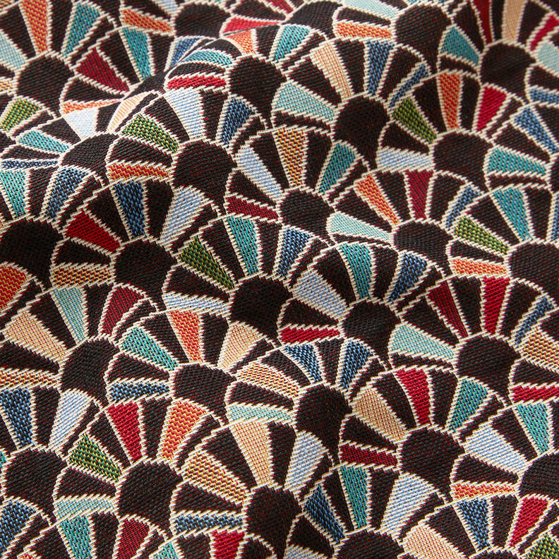 Sisustuskangas Gobeliini Retro Viuhkat – musta/karmiininpunainen,  image number 2