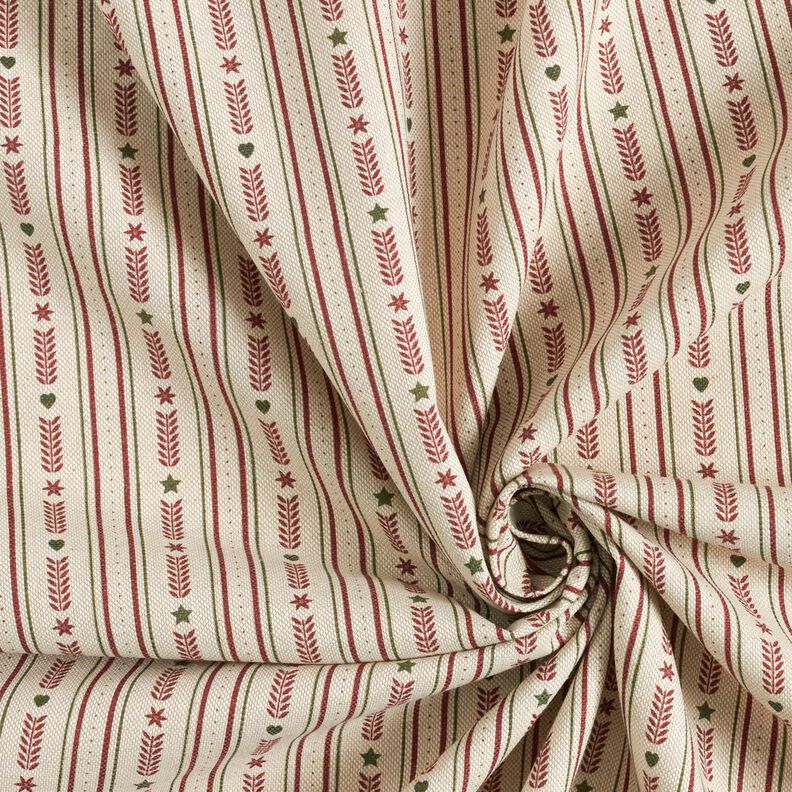 Sisustuskangas Puolipanama Raidat ja tähdet – luonnonvärinen/viininpunainen,  image number 3