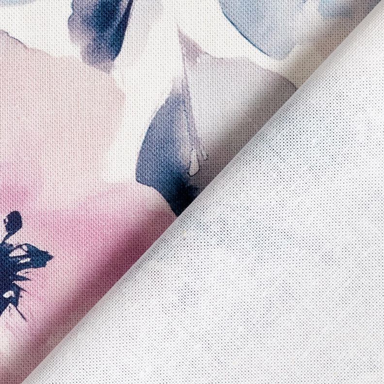 Sisustuskangas Puolipanama Suuret akvarellikukat &ndash; valkoinen/pastellivioletti,  image number 4