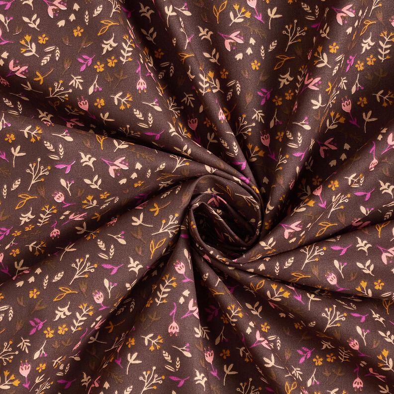 Puuvillakangas Kretonki Pienet oksat – tummanruskea/rypäle,  image number 3