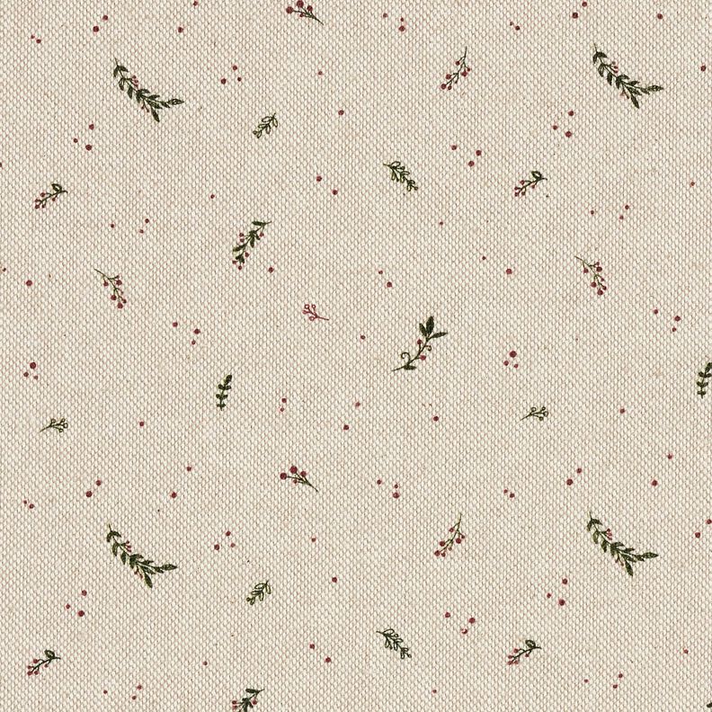 Sisustuskangas Puolipanama Pienet talvimarjat &ndash; luonnonv&auml;rinen/karmiininpunainen,  image number 1