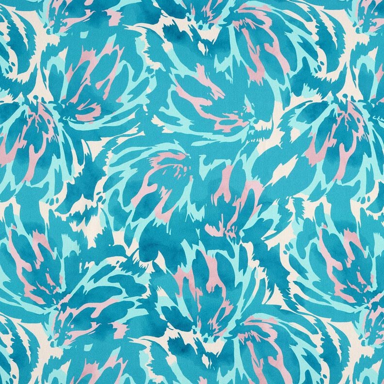 Kreppisatiini Abstraktit ter&auml;lehdet &ndash; turkoosi/kerma,  image number 1