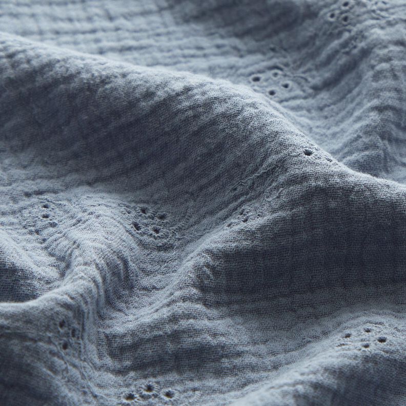 Musliini-/kaksikerroksinen kangas Reikäkirjonta Kukkaköynnökset – siniharmaa,  image number 2