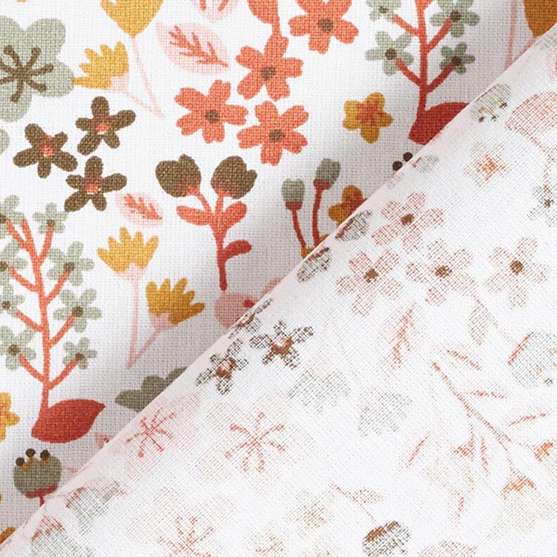 Puuvillakangas Kretonki filigraanit kukat – oranssi/valkoinen,  image number 4