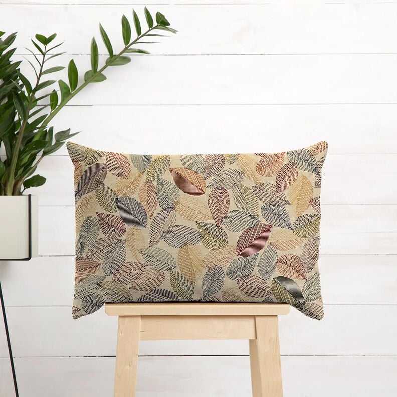 Sisustuskangas Gobeliini Lehtiluonnokset &ndash; vaalea beige/vihre&auml;,  image number 5