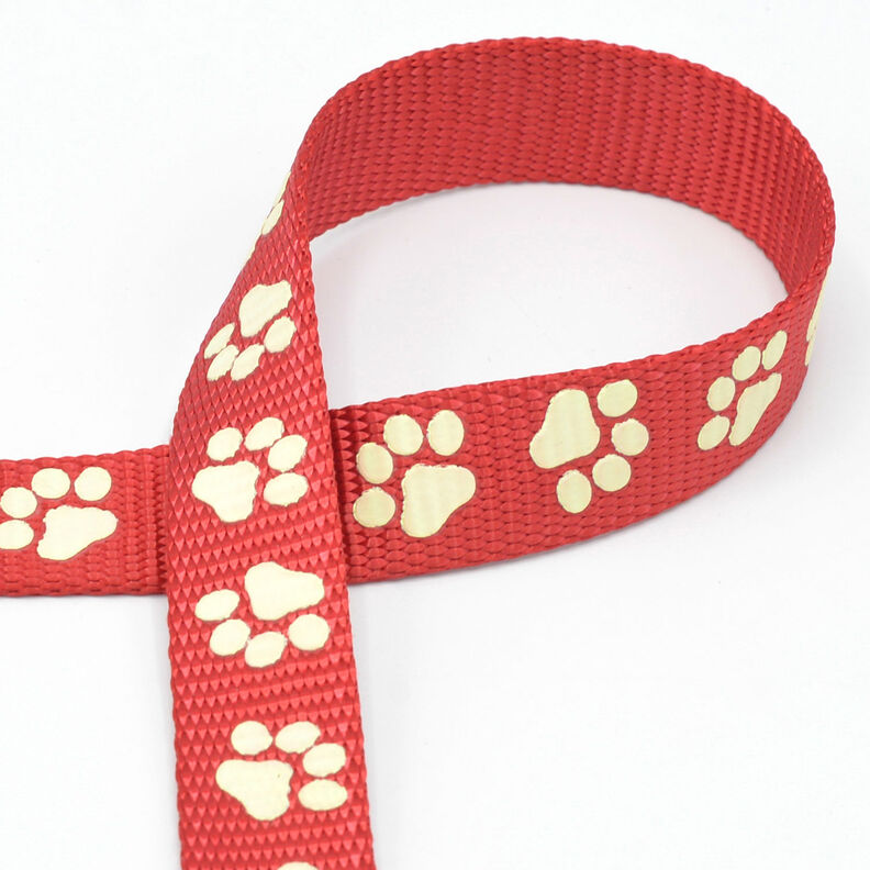 Heijastava kudottu nauha Koiran hihna Tassut [20 mm] – punainen,  image number 1