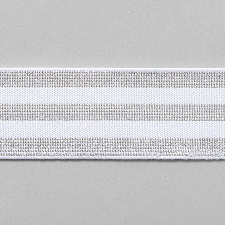 Raidallinen kuminauha [40 mm] – valkoinen/hopea,  image number 1