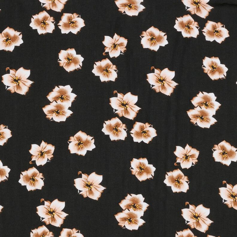 Viskoosikangas herkät kukat – musta/aprikoosi,  image number 1