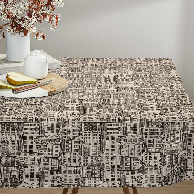 Sisustuskangas Puolipanama Kaupunkipientalot – luonnonvärinen/musta,  image number 8