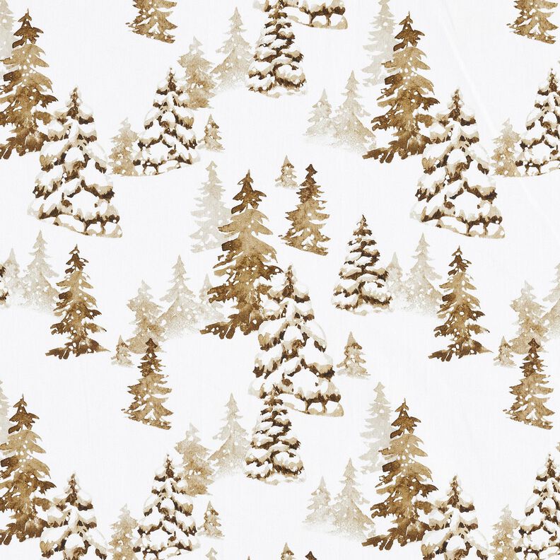 Puuvillakangas Popliini lumen peittämät kuusipuut – valkoinen/vaaleanruskea,  image number 1