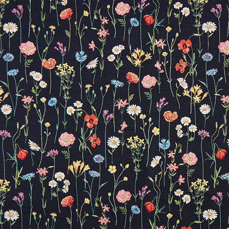 Sisustuskangas Gobeliini Villikukat – musta/ruusunpunainen,  image number 1