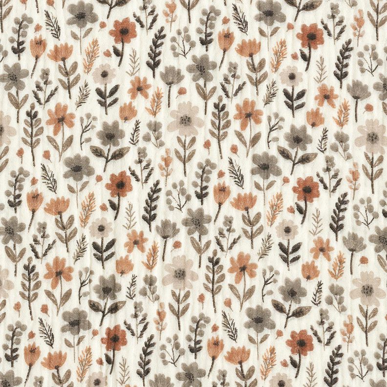 Musliini-/kaksikerroksinen kangas Syyskukat – villanvalkoinen,  image number 1