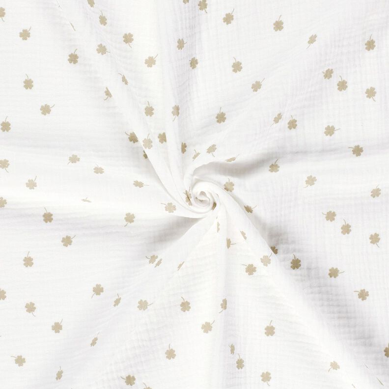 Musliini-/kaksikerroksinen kangas Onnenk&auml;enkaali &ndash; villanvalkoinen/pistaasi,  image number 3