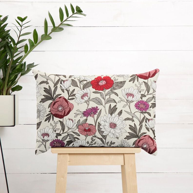 Puuvillakangas Kretonki V&auml;rikk&auml;&auml;t kukat &ndash; ryp&auml;le/luonnonv&auml;rinen,  image number 5