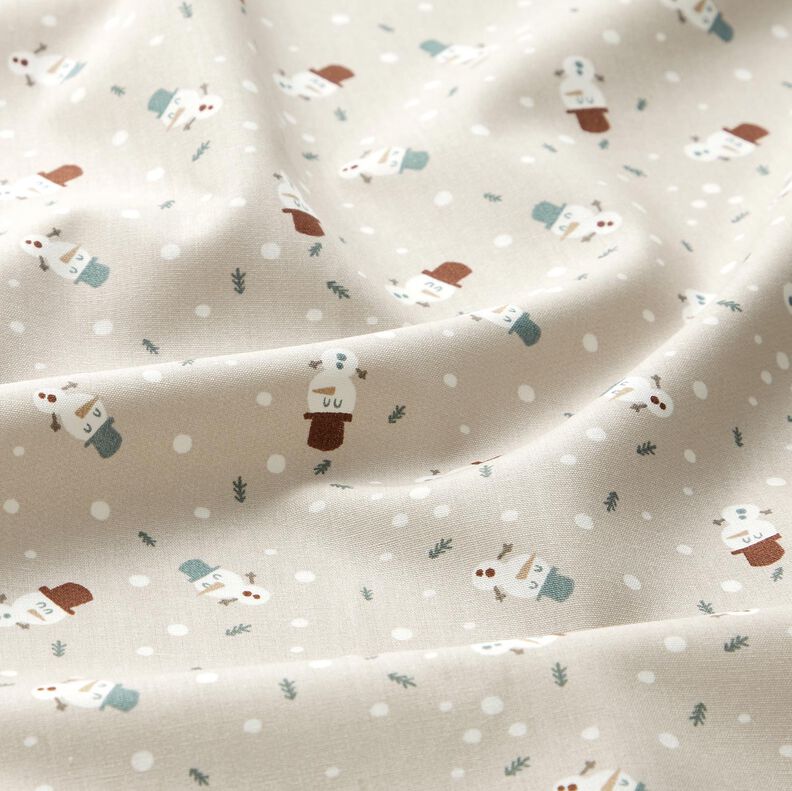 Puuvillakangas Popliini Söpöt lumiukot – vaalea ruskeanharmaa,  image number 2