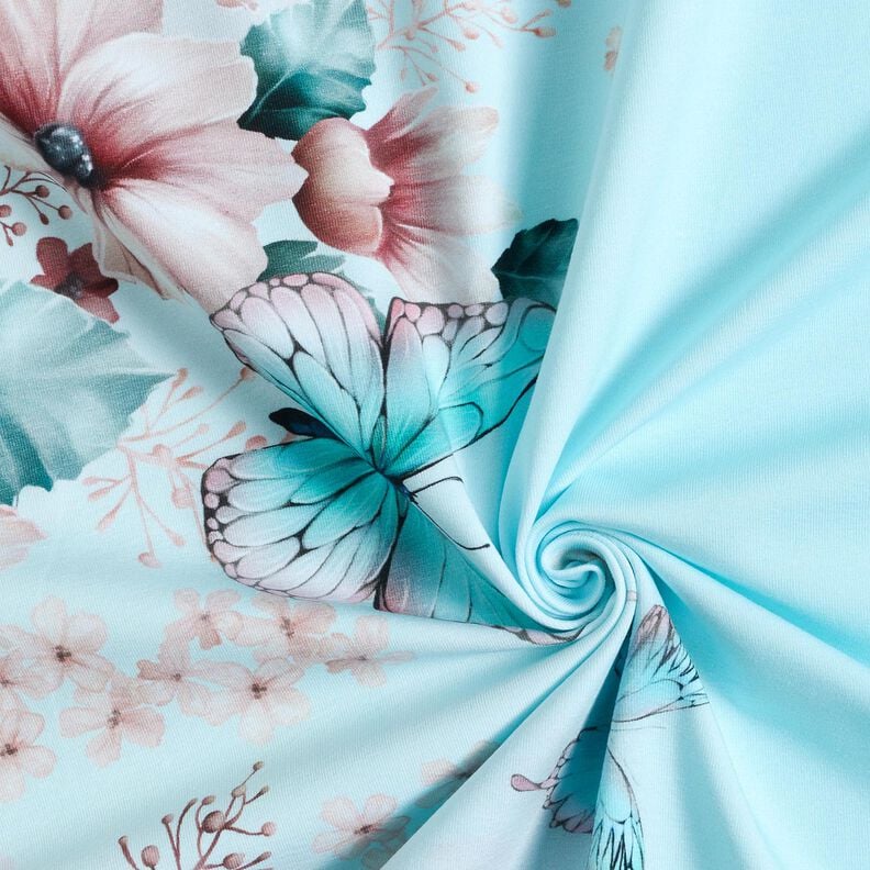 Puuvillajersey Perhosniitty | Glitzerpüppi  – aalea turkoosi/jäänsininen,  image number 3