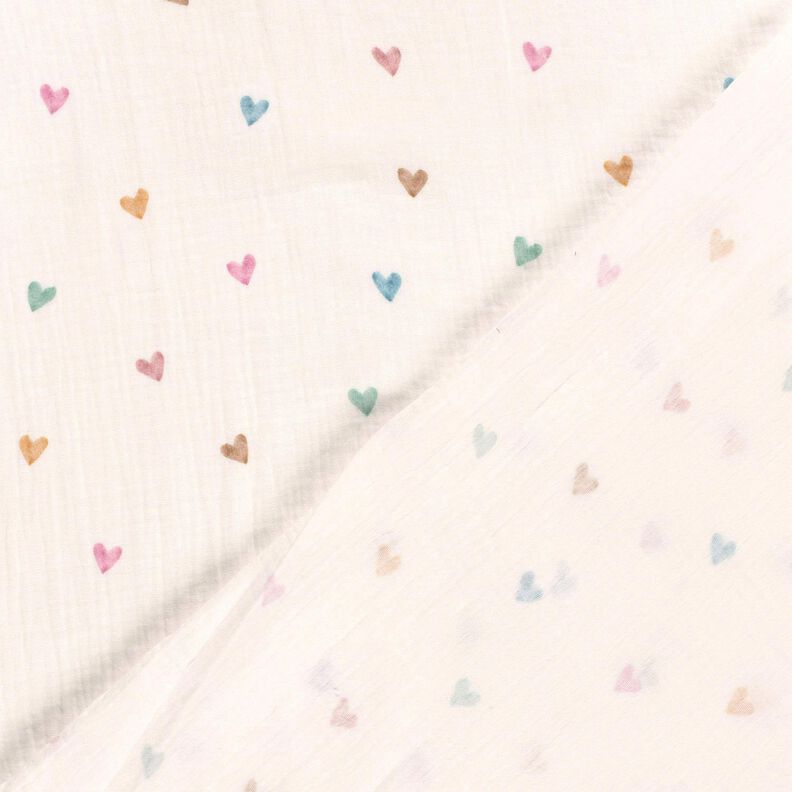 Musliini-/kaksikerroksinen kangas V&auml;rikk&auml;&auml;t syd&auml;met Digitaalipainatus &ndash; valkoinen,  image number 4