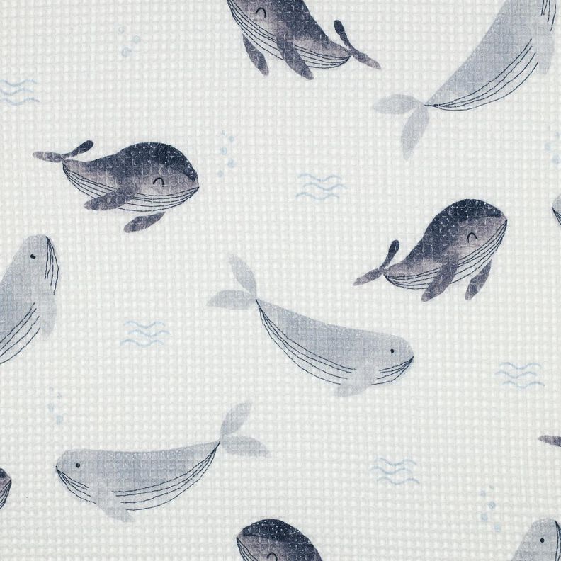 Vohvelipikee Valaat Digitaalipainatus | Poppy Fabrics – norsunluu/siniharmaa,  image number 1