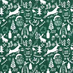 Puuvillakangas Kretonki Hyvää joulua – sinikuusi/valkoinen, 