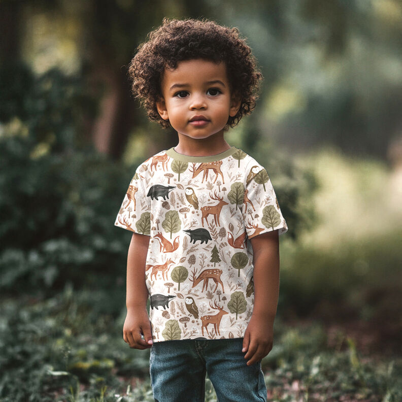 Collegekangas harjattu eläimet metsässä Digitaalipainatus | Poppy Fabrics – yönsininen,  image number 5