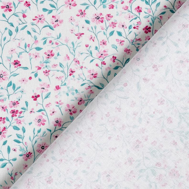 Puuvillakangas Popliini Herk&auml;t kukkaset &ndash; piparminttu/pastellivioletti,  image number 4