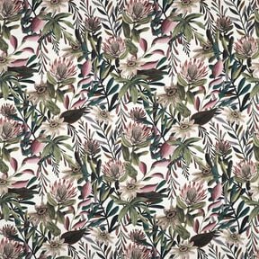 Sisustuskangas Canvas Taiteelliset kukat &ndash; norsunluu/tumma m&auml;nty, 