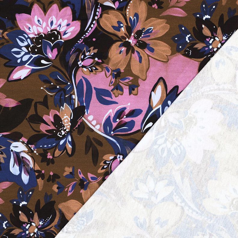 French Terry Kes&auml;college Maalatut kukat Digitaalipainatus &ndash; indigo/kastanjanruskea,  image number 4