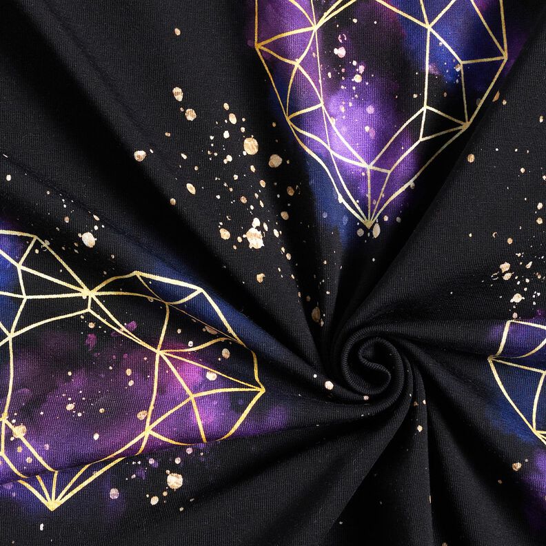 Puuvillajersey Origami-syd&auml;met ja kultaiset pilkut | Glitzerp&uuml;ppi &ndash; musta/lila,  image number 3