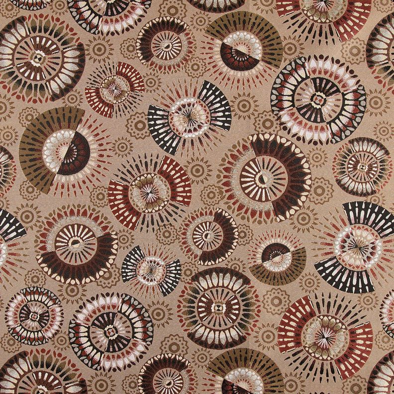 Sisustuskangas Jacquard Tyylikäs mandala – tumma ruskeanharmaa/viininpunainen,  image number 1