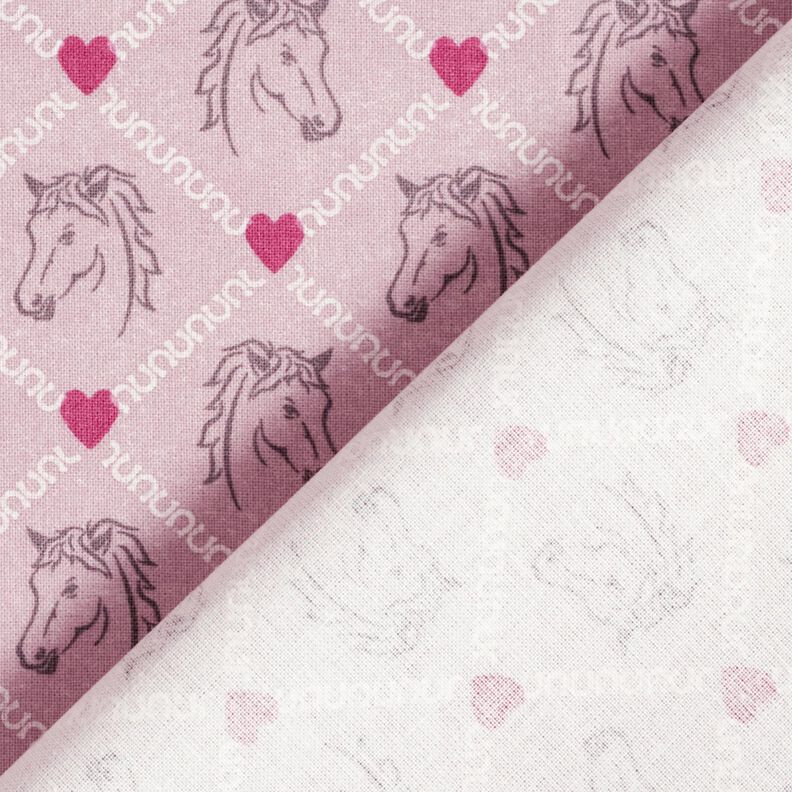 Puuvillakangas Kretonki Hevoset ja sydämet Vaaleanpunainen – roosa,  image number 4