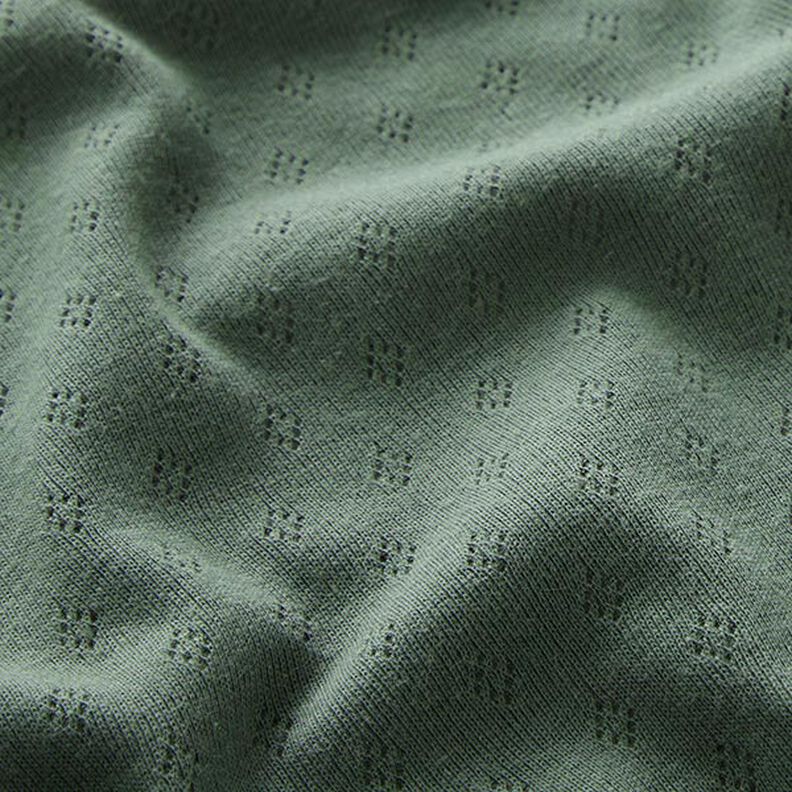 Hienoneulosjersey, jossa reikäkuvio – tummanvihreä,  image number 2