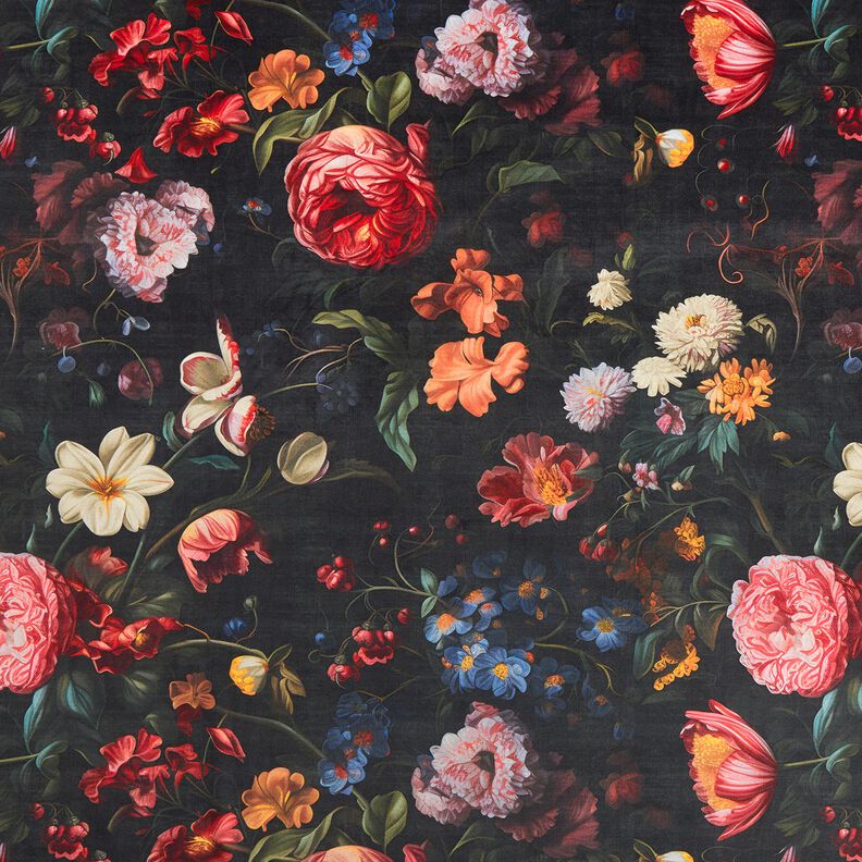 Sisustussametti Romanttiset kukat – antrasiitti/ruusunpunainen,  image number 1