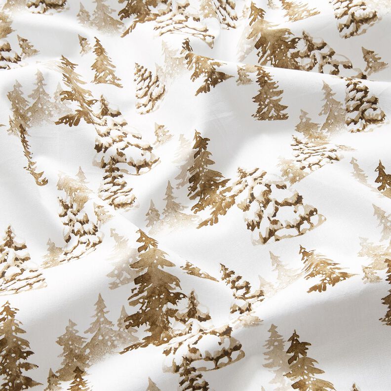 Puuvillakangas Popliini lumen peittämät kuusipuut – valkoinen/vaaleanruskea,  image number 2