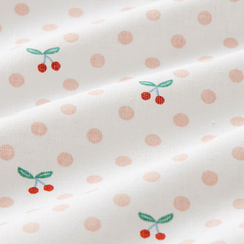 Popliini Polka Dots ja kirsikat – valkoinen/ruusunpunainen,  image number 2