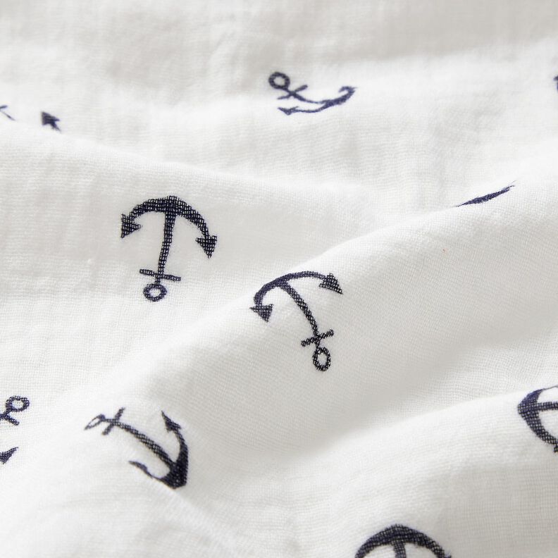 Musliini-/kaksikerroksinen kangas Ankkuri – valkoinen/laivastonsininen,  image number 2