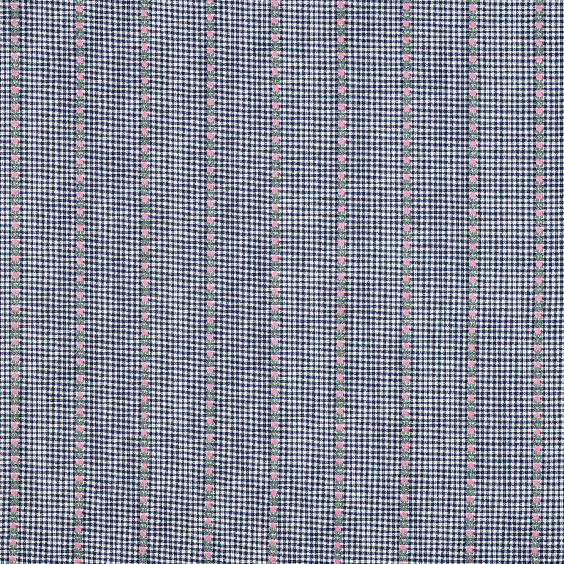 Puuvillakangas Jacquard Ruutuja kukkanen – merensininen/valkoinen,  image number 1