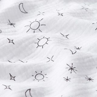 GOTS Musliini-/kaksikerroksinen kangas Aurinko, kuu ja tähdet | Tula – valkoinen, 