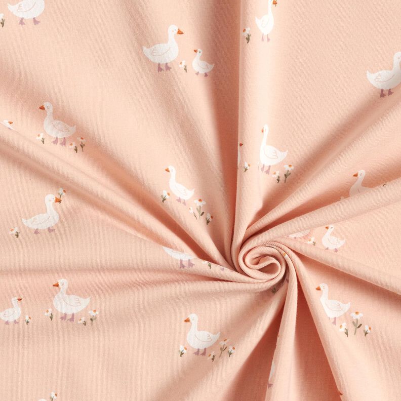 Puuvillajersey Hanhet ja kukat &ndash; ruusunpunainen,  image number 3