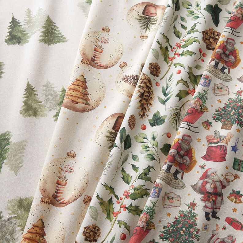 Sisustuskangas Puolipanama Nostalginen joulunaika &ndash; luonnonv&auml;rinen/punainen,  image number 5