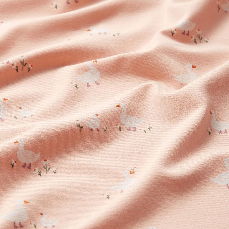 Puuvillajersey Hanhet ja kukat &ndash; ruusunpunainen,  image number 2