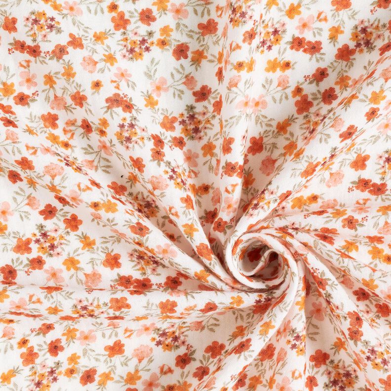 GOTS Musliini-/kaksikerroksinen kangas Pienet kukkaset Digitaalipainatus – villanvalkoinen,  image number 3