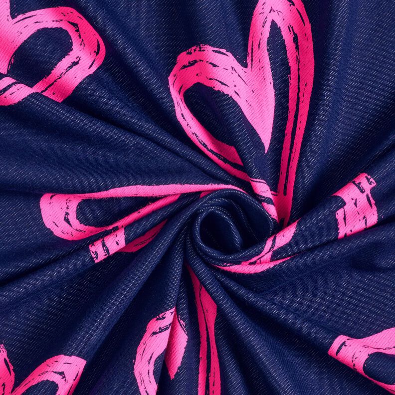 French Terry Kesäcollege Farkkutyyli Neon Sydämet – yönsininen/neonpinkki,  image number 3